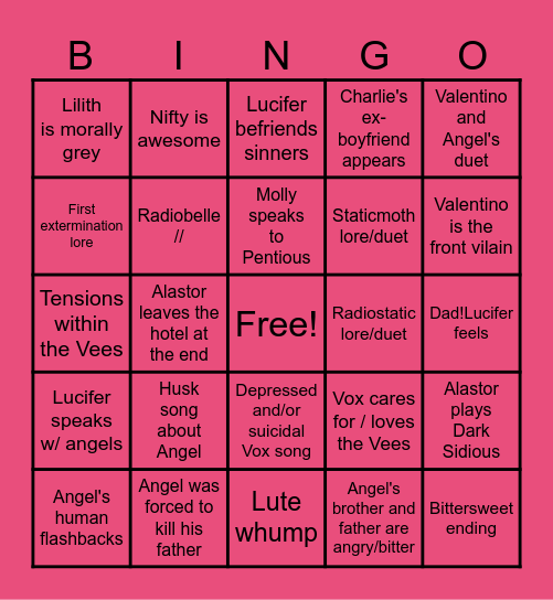 Hazbin Hotel Season 3 Bingo Card