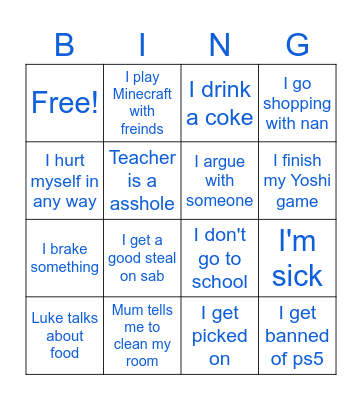 Adshead bingo in a week Bingo Card