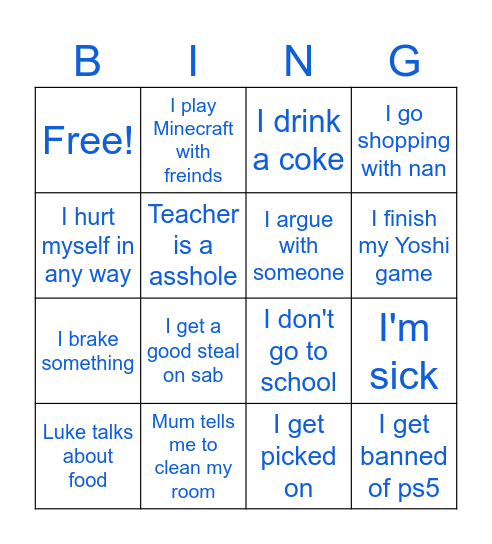 Adshead bingo in a week Bingo Card
