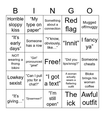 Love Island Bingo Card