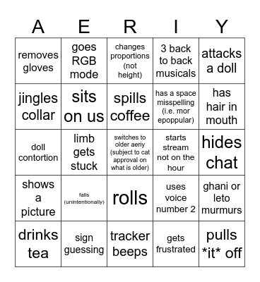 Princess Cat Bingo Card