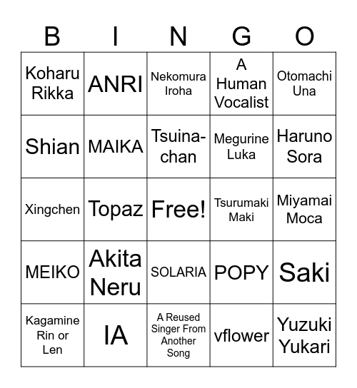 FLAVOR FOLEY Singer Predictions Bingo Card