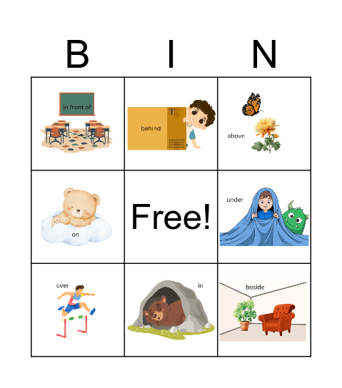 Prepositions Bingo Card
