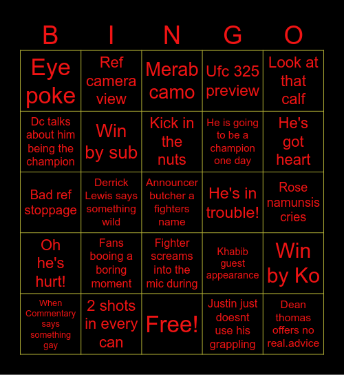 UFC 324 Bingo Card