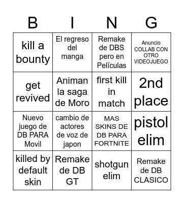 Fortnite Bingo Card