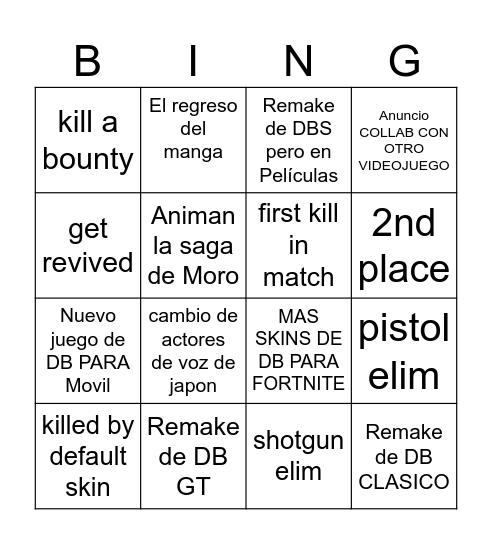 Fortnite Bingo Card