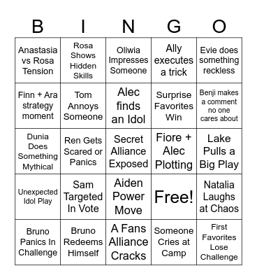 DC5 Episode 2 Predictions Bingo Card