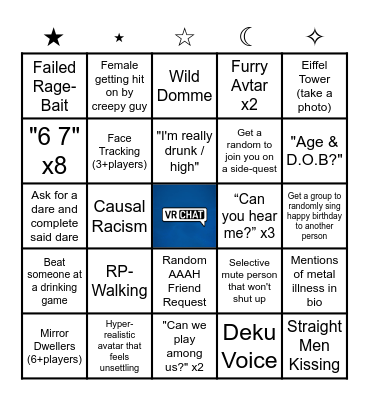 Vrchat Bingo #1 Bingo Card