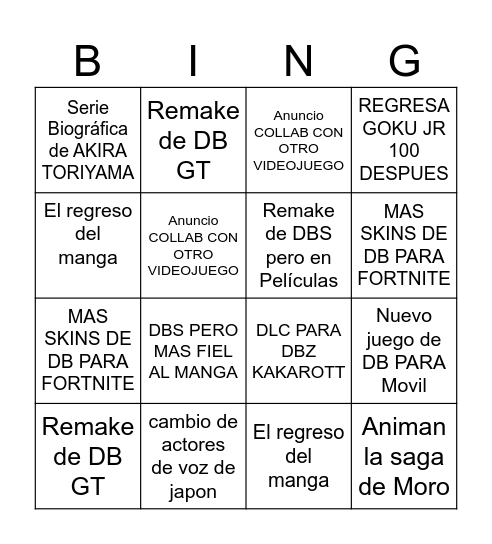 Fortnite Bingo Card