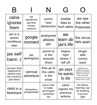 episode 8 bingor Bingo Card