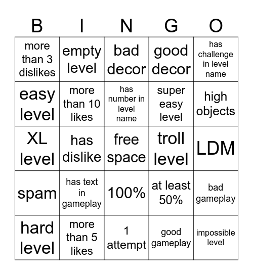 GD Bingo Card