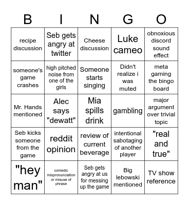 game night bingo Card