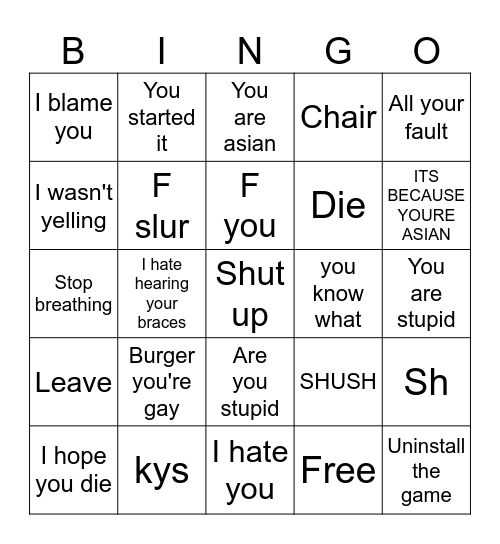 Remy Yelling Bingo Card