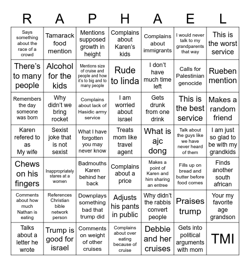 Grandpa raphe Bingo Card