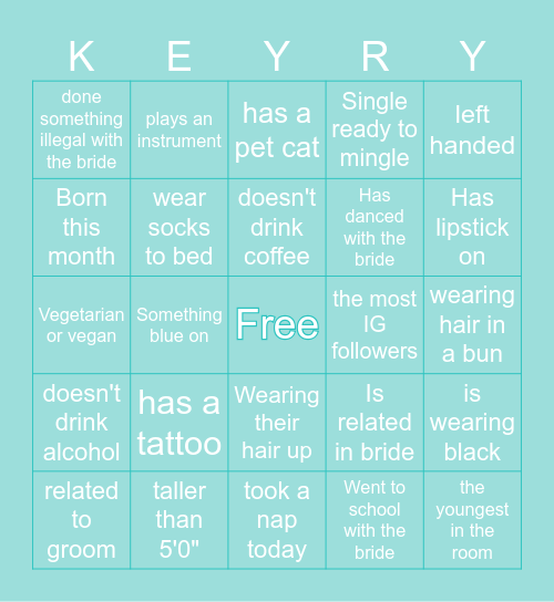 Bachelorette Bingo Card