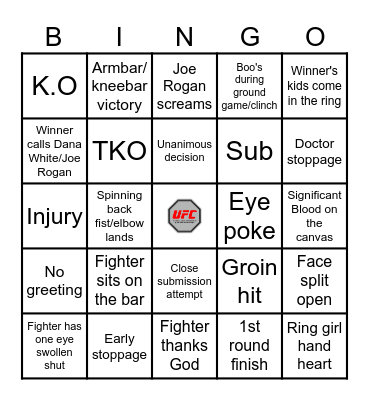 UFC BINGO Card