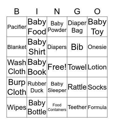 Baby Shower Bingo! Bingo Card