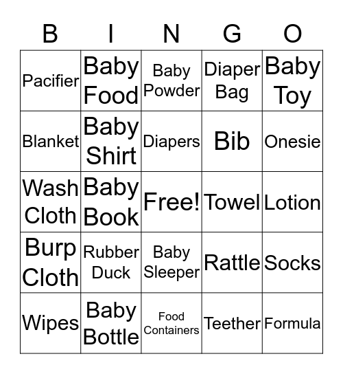 Baby Shower Bingo! Bingo Card