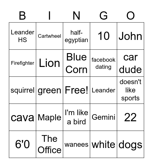 Carter won bingo! Bingo Card