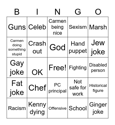 South Park Bingo Card