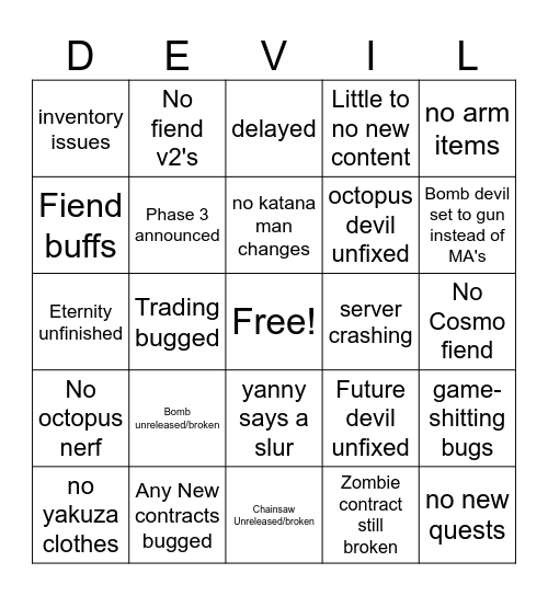 Devil hunter Flop-spectations Bingo Card