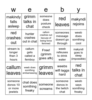 weeb bear bingo stream Bingo Card