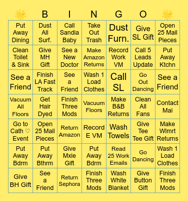 NO COLOR Task Bingo Card