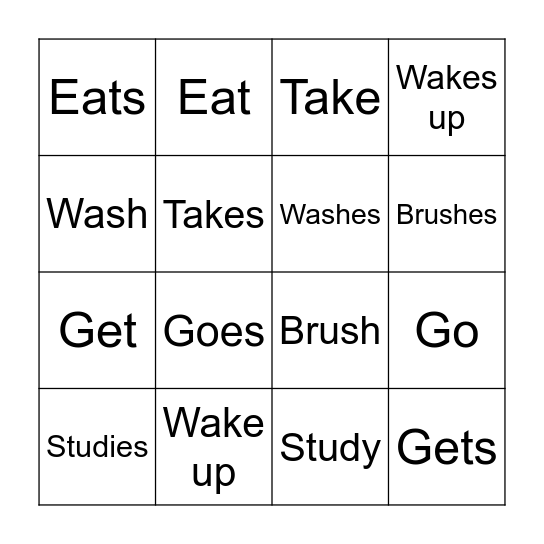 Simple Present Tense - Routines Bingo Card