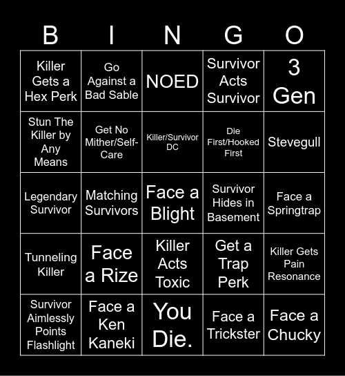 DBD Bingo #2 Bingo Card