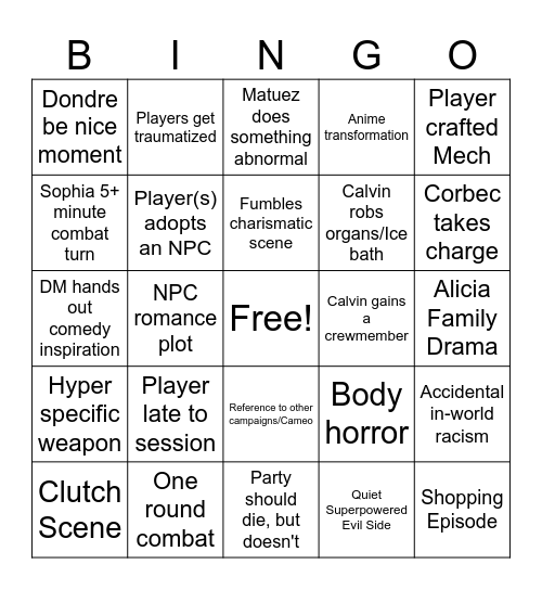 Space Bingo Card