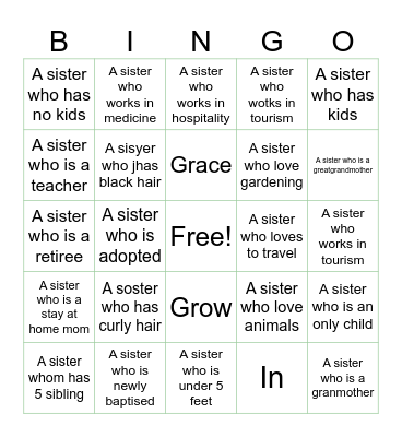 Grow in Grace Bingo Card