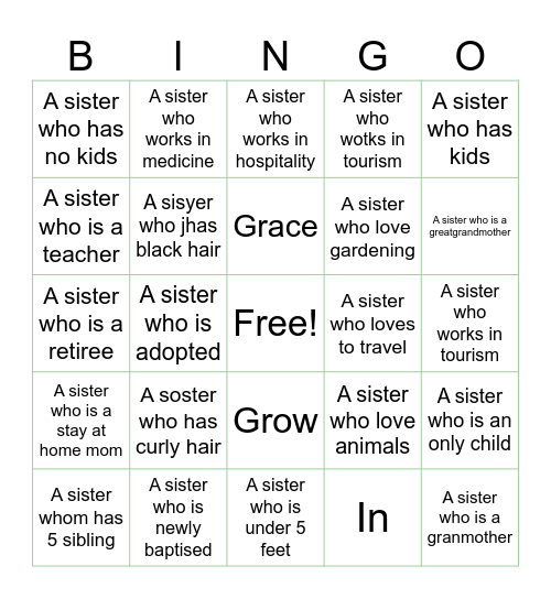Grow in Grace Bingo Card