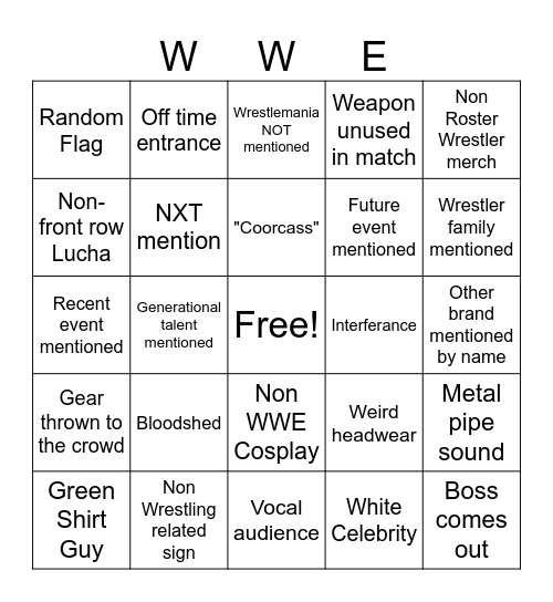 WWE Bingo Card