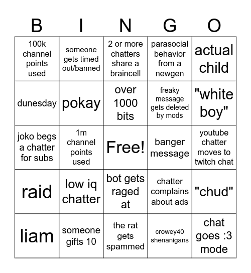 joko chat bingo Card