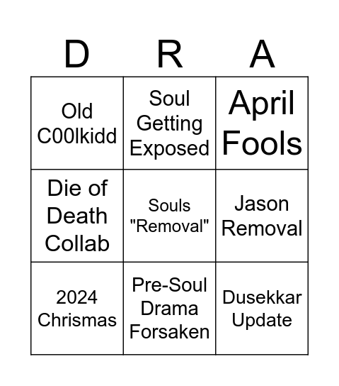 Forsaken Bingo Card