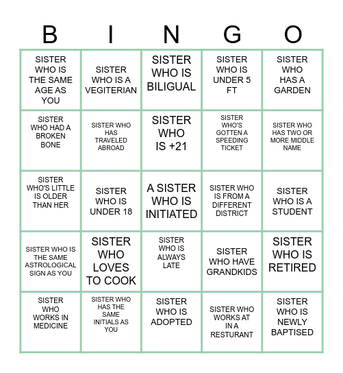 GROW IN GRACE Bingo Card
