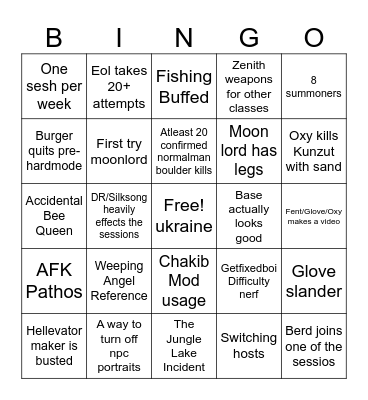 Terraria New Update/New Sesh Bingo Card
