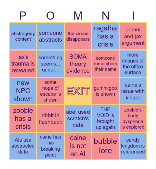 Digital Circus Episode 8 Bingo! Bingo Card