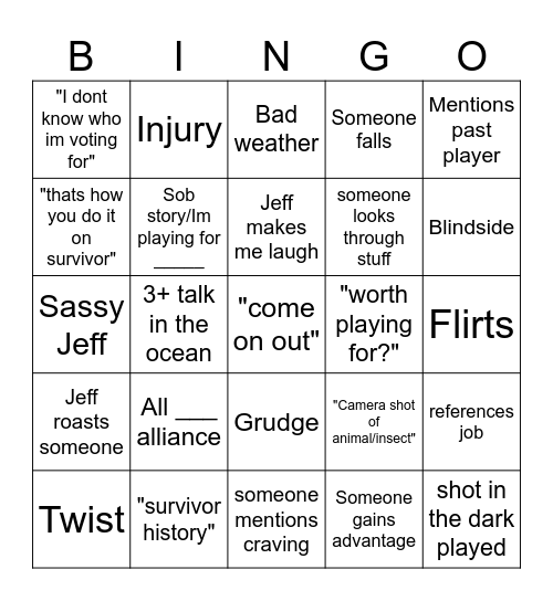 Survivor Bingo Card