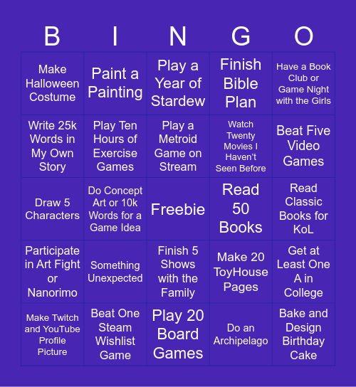 2026 Goal Bingo Card