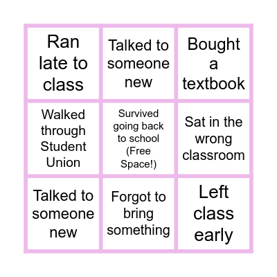 Mini Back to School Bingo Card