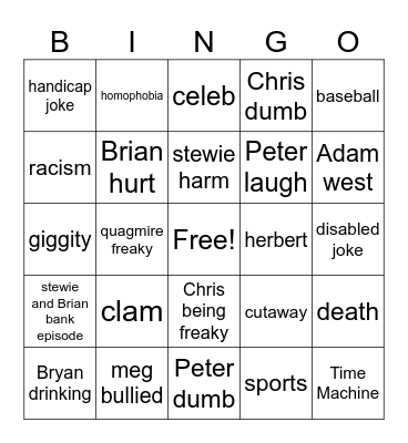 family guy Bingo Card
