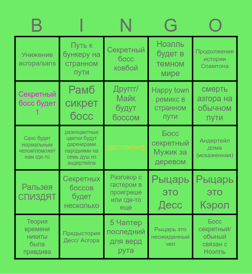 Deltarune chapter 5 Bingo Card