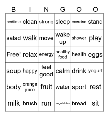 Healthy Lifestyle Bingo Card