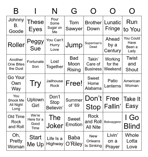 ROCK & ROLL Bingo Card