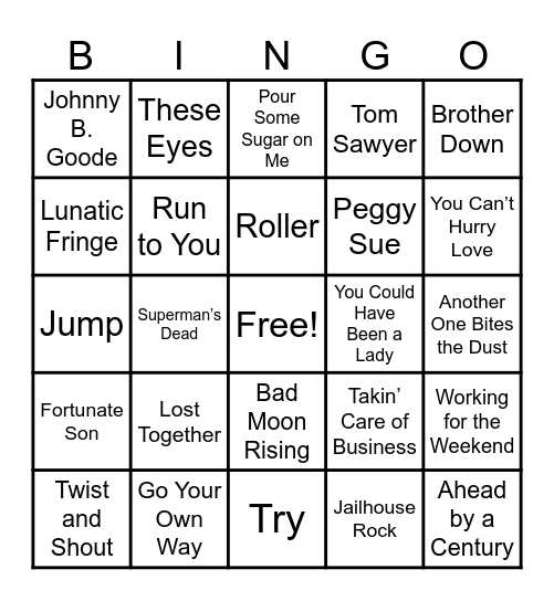 CHERRYVILLE ROADHOUSE: ROCK & ROLL Bingo Card