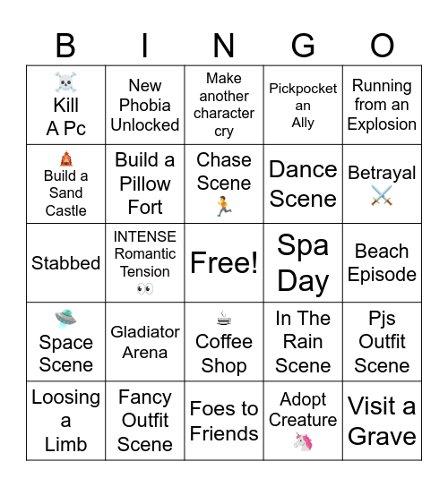 RP Scenes Bingo Card