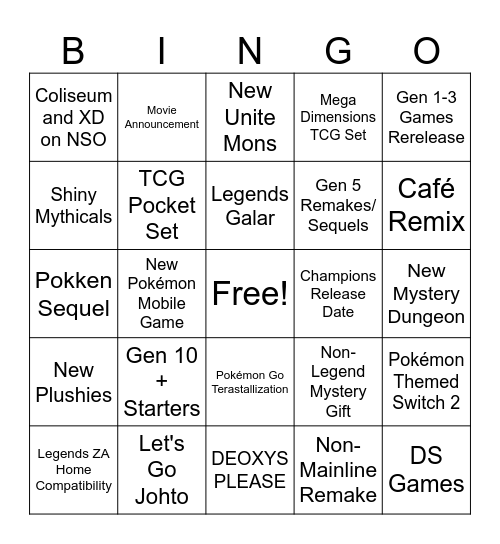 Pokémon Day 2026 Bingo Card