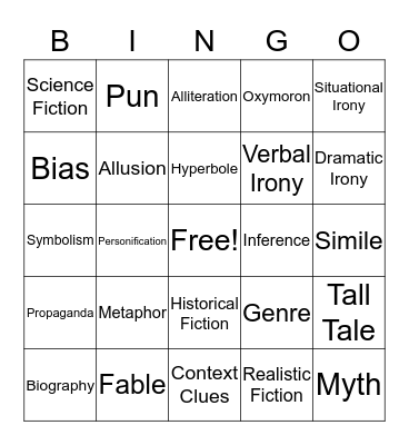 Reading Bingo Card