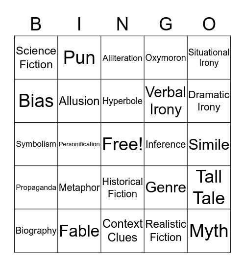 Reading Bingo Card